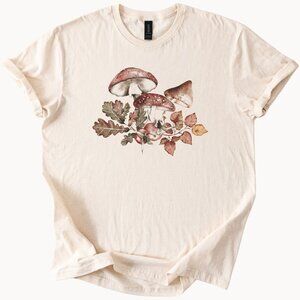 Mushroom T-Shirt Fall Fungi Leaves Graphic Tee